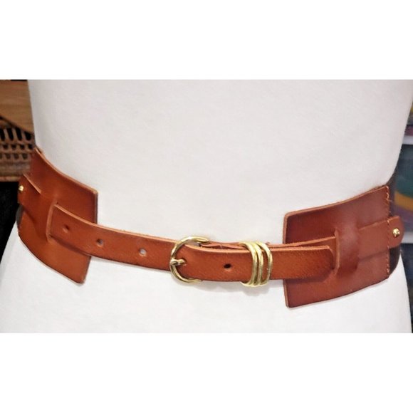 Linea Pelle Accessories - LP Linea Pelle Women's S Brown Leather Belt Black Stretch Elastic